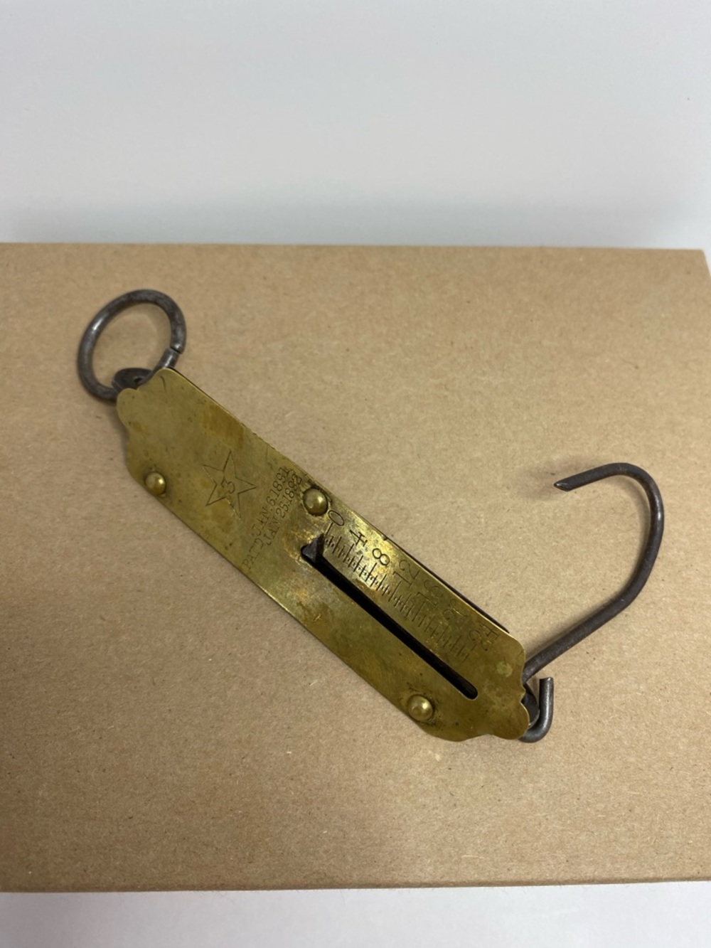 Antique Brass Spring Balance Scale Patented Jan 6 1891 Hanging Fish Hook Scale